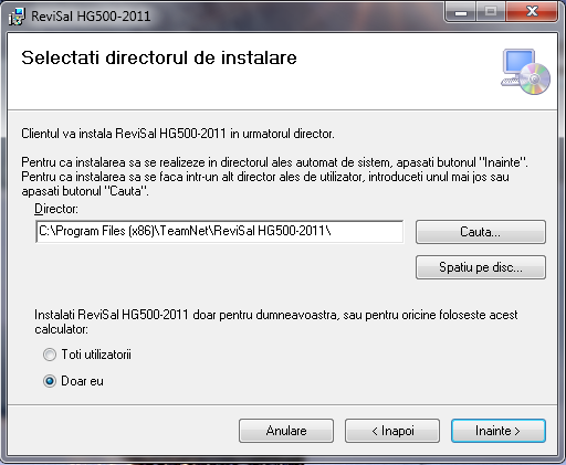 Pas2 instalare aplicatie revisal